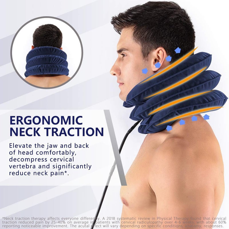 Ççs S Cervical Neck Traction Device for Instant Neck Pain Relief - Inflatable & Adjustable Neck Stretcher Neck Support Brace, Best Neck Traction Pillow for Home Use Neck Decompression (Blue) - Image 2